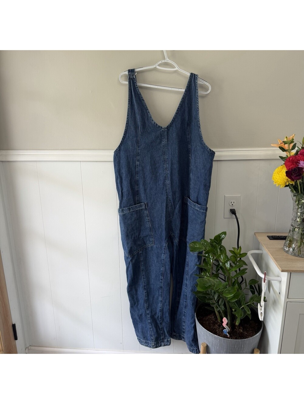 Free People We The Free High Roller Denim Overall Jumpsuit Sz XL - Picture 2 of 5
